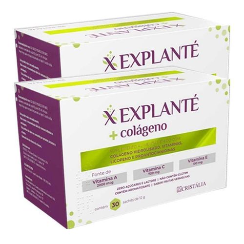 KIT 2 Explante Colágeno Sabor Frutas Vermelhas 30 Sachês branco