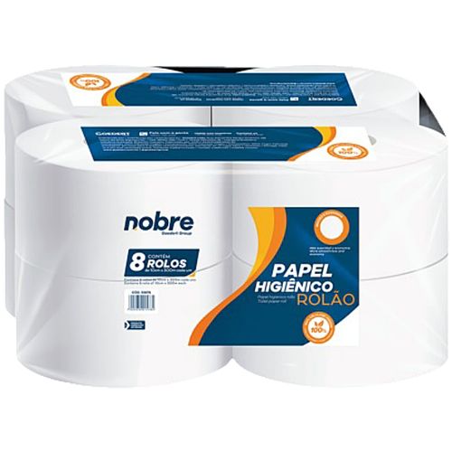 Papel Higiênico Nobre Rolão Branco 10cm X 300m - 8 unidades Papel Higiênico Nobre Rolão Branco 10cm X 300m - 8 unidades
