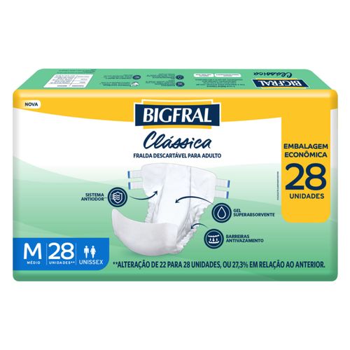 Fralda Geriátrica Clássica Bigfral - Tamanho M - 28 unidades - Novo Modelo