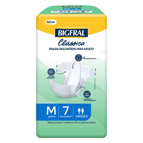 Fralda Geriátrica Clássica Bigfral - Tamanho M - 07 unidades - Novo Modelo Fralda Geriátrica Clássica Bigfral - Tamanho M - 07 unidades - Novo Modelo