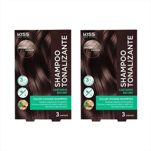 Kit Kiss NY Shampoo Tonalizante Castanho Escuro Com 2 un
