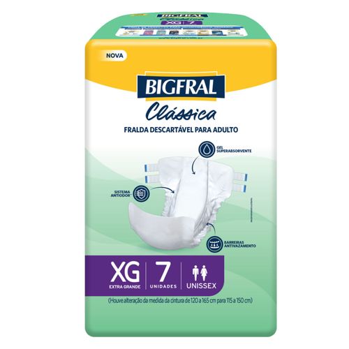 Fralda Geriátrica Clássica Bigfral XG 7 unidades Novo Modelo