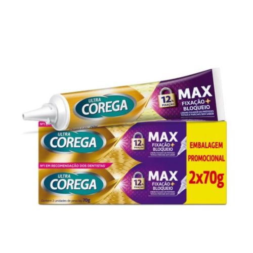 Ultra Corega Creme Max Fixação + Bloqueio – Fixador de Dentadura - Kit com 2un de 70g Ultra Corega Creme Max Fixação + Bloqueio – Fixador de Dentadura - Kit com 2un de 70g