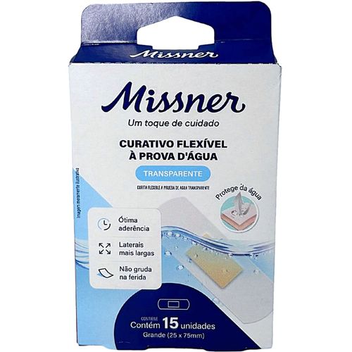 Curativo Flexível à Prova D'Água Missner 25x75 mm - 15 Unidades Curativo Flexível à Prova D'Água Missner 25x75 mm - 15 Unidades