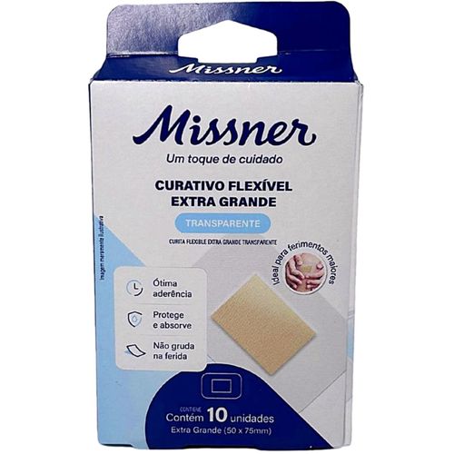 Curativo Flexível Missner Transparente 50x75mm Extra Grande - 10 Unidades Curativo Flexível Missner Transparente 50x75mm Extra Grande - 10 Unidades