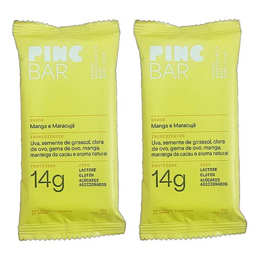 Kit 2X: Barra de Proteína Maracujá e Manga Sem Açúcar Pinc Bar 50g