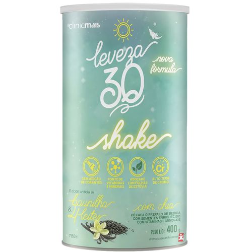 SHAKE LEVEZA 30 CROMO + CHIA + VITAMINAS + MINERAIS SABOR BAUNILHA E 4 LEITES 400G - CLINICMAIS