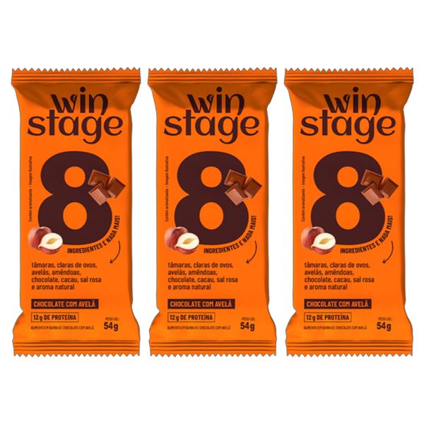 Kit 3X: Barra de Proteína Chocolate com Avelã Sem Açúcar WinStage 54g