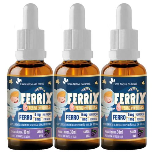 Ferro Em Gotas Ferrix Kids 3 X 30ml Flora Nativa Sabor Uva Ferro Em Gotas Ferrix Kids 3 X 30ml Flora Nativa Sabor Uva