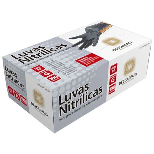 Luva Nitrílica Descartável Descarpack - Preta - Tamanho G - 100 Unidades
