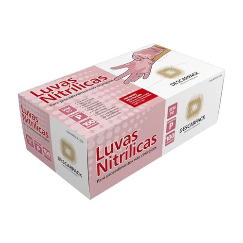 Luva Nitrílica Descartável Descarpack - Rosa - Tamanho P - 100 Unidades Luva Nitrílica Descartável Descarpack - Rosa - Tamanho P - 100 Unidades