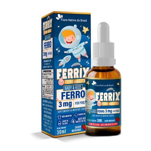 Ferro Em Gotas Ferrix Kids 30ml Flora Nativa Sabor Morango