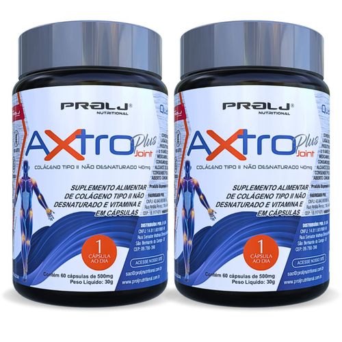 KIT 2 AXTRO PLUS COLÁGENO TIPO 2 COM VITAMINA E | 60 CAPSULAS PROLJ NUTRITIONAL AXTRO PLUS 60 CÁPSULAS GEL KIT 2