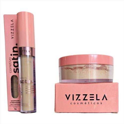 Kit Vizzela Corretivo Satin Cor 3 + Pó Facial Satin Powder Kit Vizzela Corretivo Satin Cor 3 + Pó Facial Satin Powder