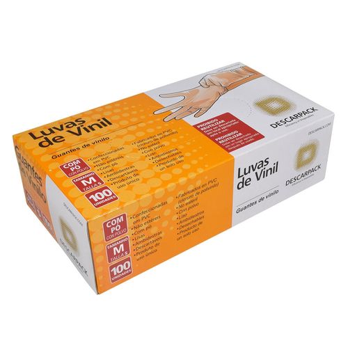 Luva de Vinil Transparente Descarpack - Com Pó - M - Caixa com 100 luvas Luva de Vinil Transparente Descarpack - Com Pó - M - Caixa com 100 luvas