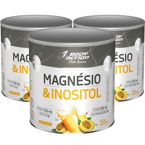 Kit 3x Magnésio e Inositol Taurina Melatonina 210g Bodyaction - Sabor Maracujá