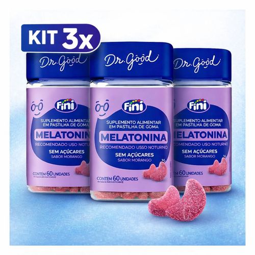 Kit 3 Melatonina Gomas Dr Good Fini 60 Unids Regulador Sono Original Morango ( 180 Gomas) Kit 3 Melatonina Gomas Dr Good Fini 60 Unids Regulador Sono Original Morango ( 180 Gomas)