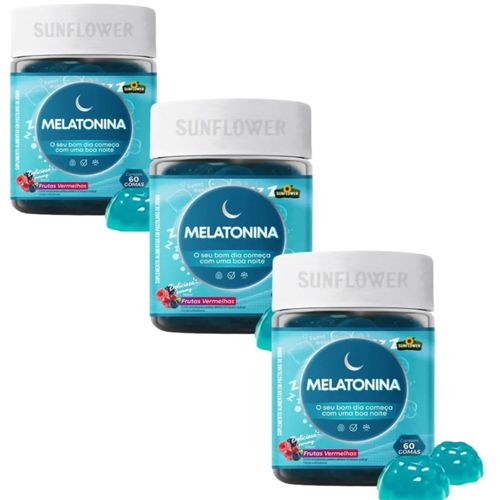 Kit 3 Melatonina Sunflower Sabor Frutas Vermelhas 60 Gomas