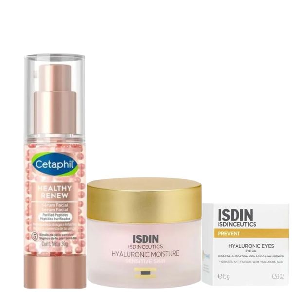 Kit Isdin Moisture Sensitive + Cetaphil Renew 30ml + Isdin Hyaluronic Eyes 15g