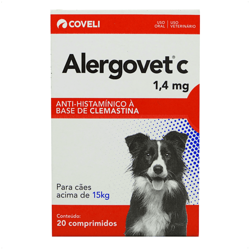 ALERGOVET C 1,4MG COM 20 COMPRIMIDOS COVELI PARA CÃES ACIMA DE 15KG
