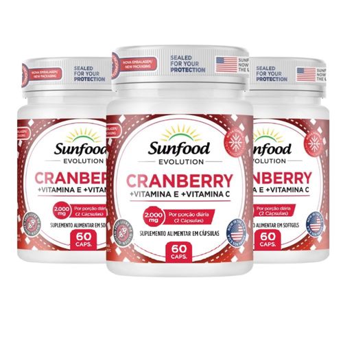 KIT 3 CRANBERRY 2000MG 60 CAPS SUNFOOD EVOLUTION