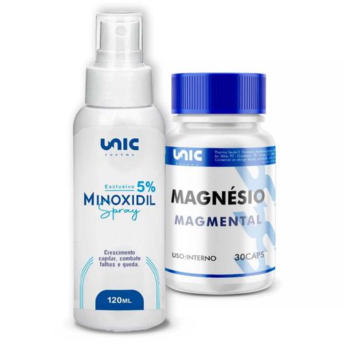 Kit MagMental (30 Caps.) mais Minoxidil 5% (Spray 120ml) Kit MagMental (30 Caps.) mais Minoxidil 5% (Spray 120ml)