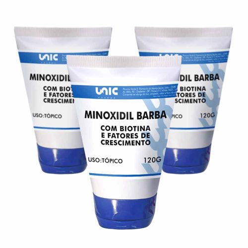 Kit 3 Minoxidil 5% Para Barba com Biotina mais Fatores de Crescimento 120g