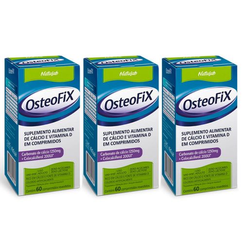 Kit 3 Caixas OsteoFix Cálcio D3 1250mg 200UI 60 Comprimidos Kit 3 Caixas OsteoFix Cálcio D3 1250mg 200UI 60 Comprimidos