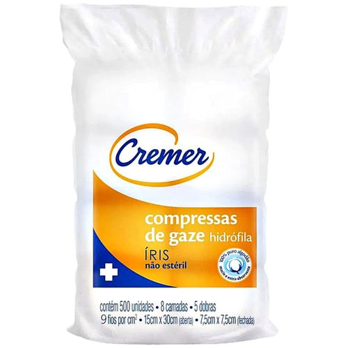 Compressa Gaze Cremer Íris 9 fios 7.5x7.5cm - 500 unidades Compressa Gaze Cremer Íris 9 fios 7.5x7.5cm - 500 unidades