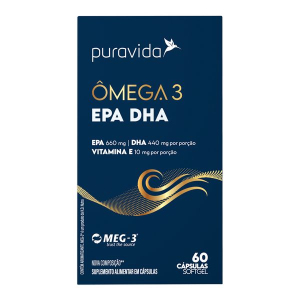 Suplemento alimentar Puravida Ômega 3 EPA DHA 60 cápsulas