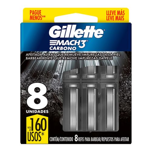 864641---Carga-De-Aparelho-Para-Barbear-Gillette-Mach3-Carbono-8-Unidades 864641---Carga-De-Aparelho-Para-Barbear-Gillette-Mach3-Carbono-8-Unidades