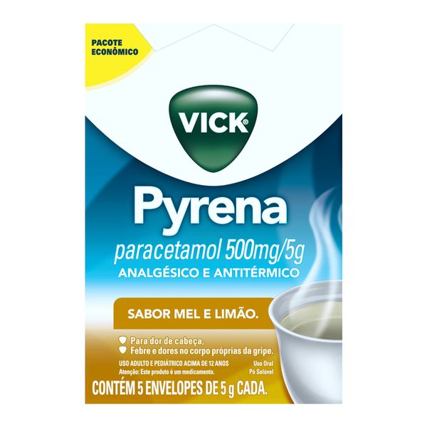 Analgésico e Antitérmico Vick Pyrena Mel e Limão 500mg/5g 5 Envelopes