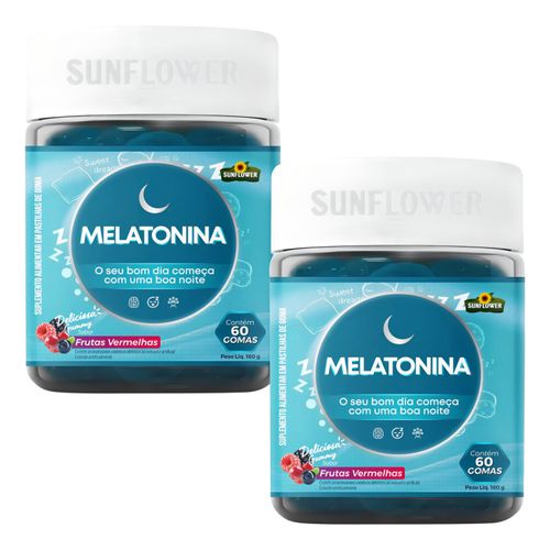 Kit 2 Melatonina Gummy 60 Gomas Sabor Frutas Vermelhas Sunflower