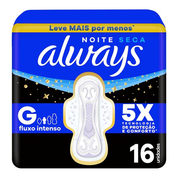 Absorvente Always Noite Seca com Abas 16 Unidades