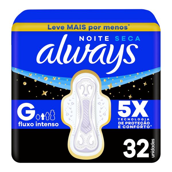 Absorvente Always Noite Seca com Abas 32 Unidades