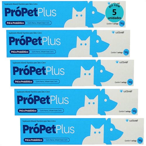 PRÓPET PLUS 14G PRÉ E PROBIÓTICO PARA CÃES E GATOS UCBVET KIT COM 5