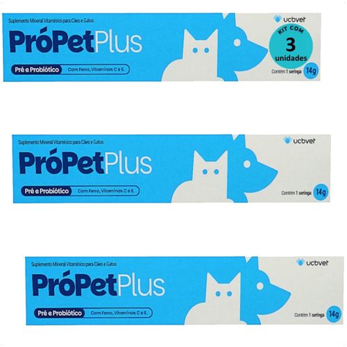PRÓPET PLUS 14G PRÉ E PROBIÓTICO PARA CÃES E GATOS UCBVET KIT COM 3