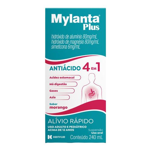 Antiácido Mylanta Plus 80Mg/Ml + 80Mg/Ml + 6Mg/Ml 240Ml Morango