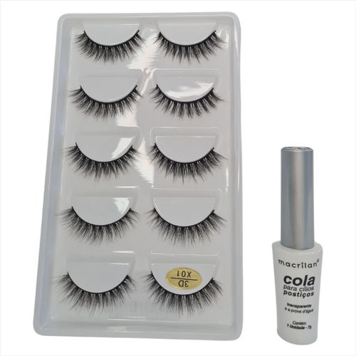 Kit Macrilan Cola Cílios Postiços+Cílios 3D 5 Pares X01 Kit Macrilan Cola Cílios Postiços+Cílios 3D 5 Pares X01