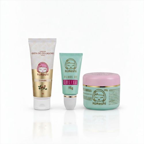 Kit Kokeshi Pele Porcelana+Gota De Colágeno+Olhos de Gueixa