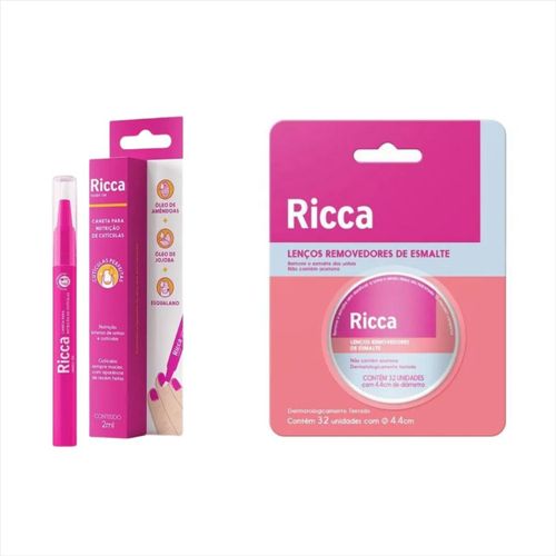 Kit Ricca Caneta Para Cutículas+Lenço Removedor de Esmalte 32un Kit Ricca Caneta Para Cutículas+Lenço Removedor de Esmalte 32un