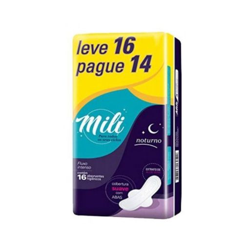 Kit c/9 Absorvente Mili Noturno Suave C/Abas 16 Unidades Kit c/9 Absorvente Mili Noturno Suave C/Abas 16 Unidades