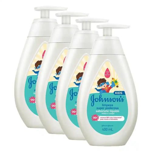 Kit c/4 Sabonetes Liquido Johnson & Johnson Infantil Limpeza 200ml Super Poderosa