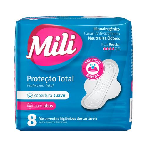Kit c/2 Absorvente Mili P Total Suave C/Abas 8 Unidades
