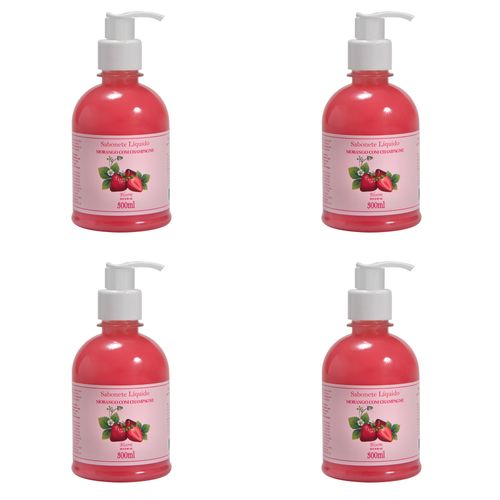 Kit c/4 Sabonetes Líquido Aromatica Bloom Morango C/Champa 300ml cada