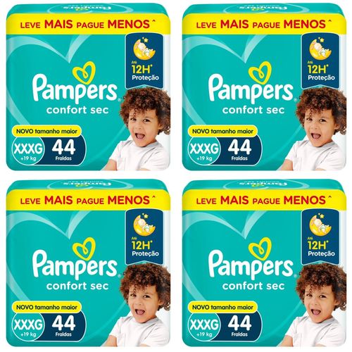 Kit 4 Fraldas Pampers Confort Sec XXXG com 44 Unidades Kit 4 Fraldas Pampers Confort Sec XXXG com 44 Unidades