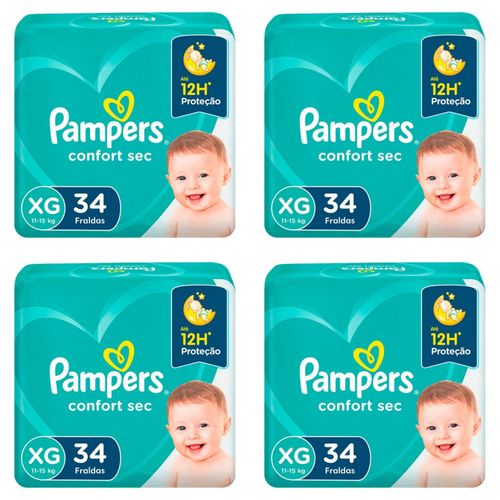 Kit 4 Fraldas Pampers Conforte Sec Xg c/34 Unidades cada