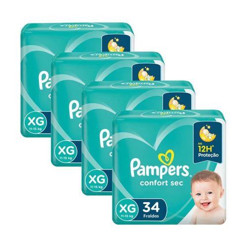 Kit 4 Fraldas Pampers Conforte Sec Xg c/34 Unidades cada