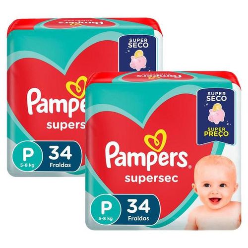 Kit 2 Fraldas Pampers Supersec P 34 Unidades cada Kit 2 Fraldas Pampers Supersec P 34 Unidades cada