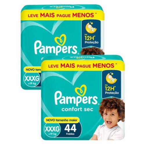 Kit 2 Fraldas Pampers Confort Sec XXXG c/44 unidades cada